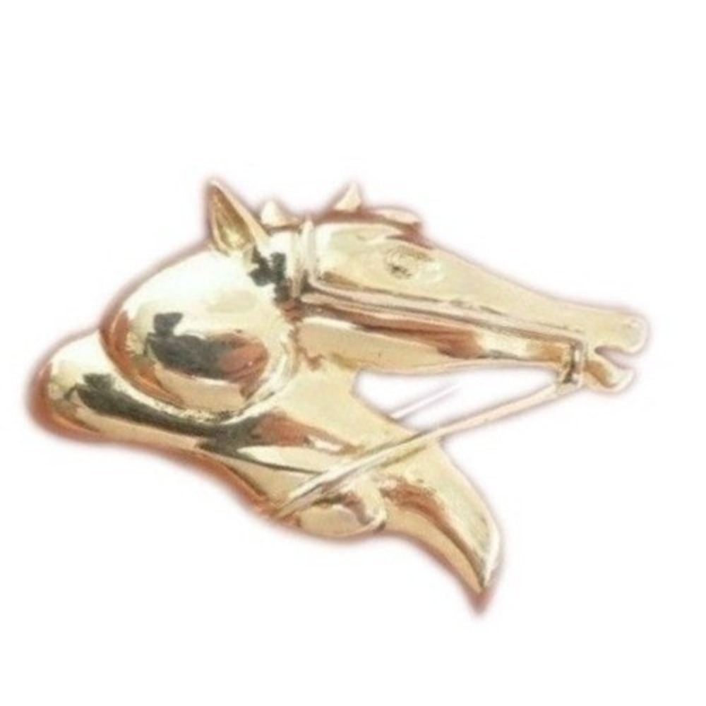 VINTAGE HORSE HEAD EQUESTRIAN GOLD PLATE BROOCH PIN
